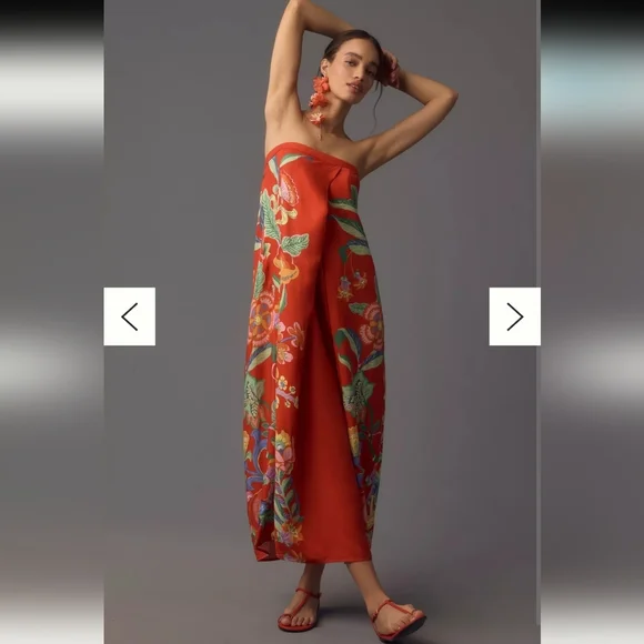 Anthropologie Strapless Pleated Column Midi Red Dress Size M - Picture 2 of 10